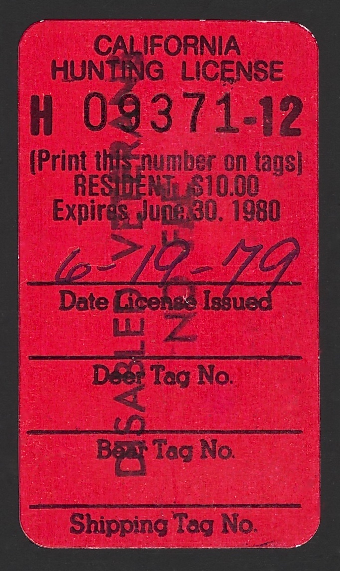 1979-80 (Type III ) No Fee California Hunting License Validating Stamp