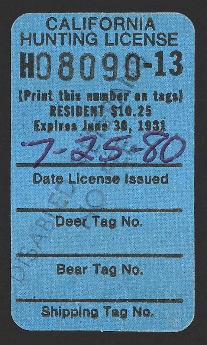  1980-81 (Type III ) No Fee California Hunting License Validating Stamp