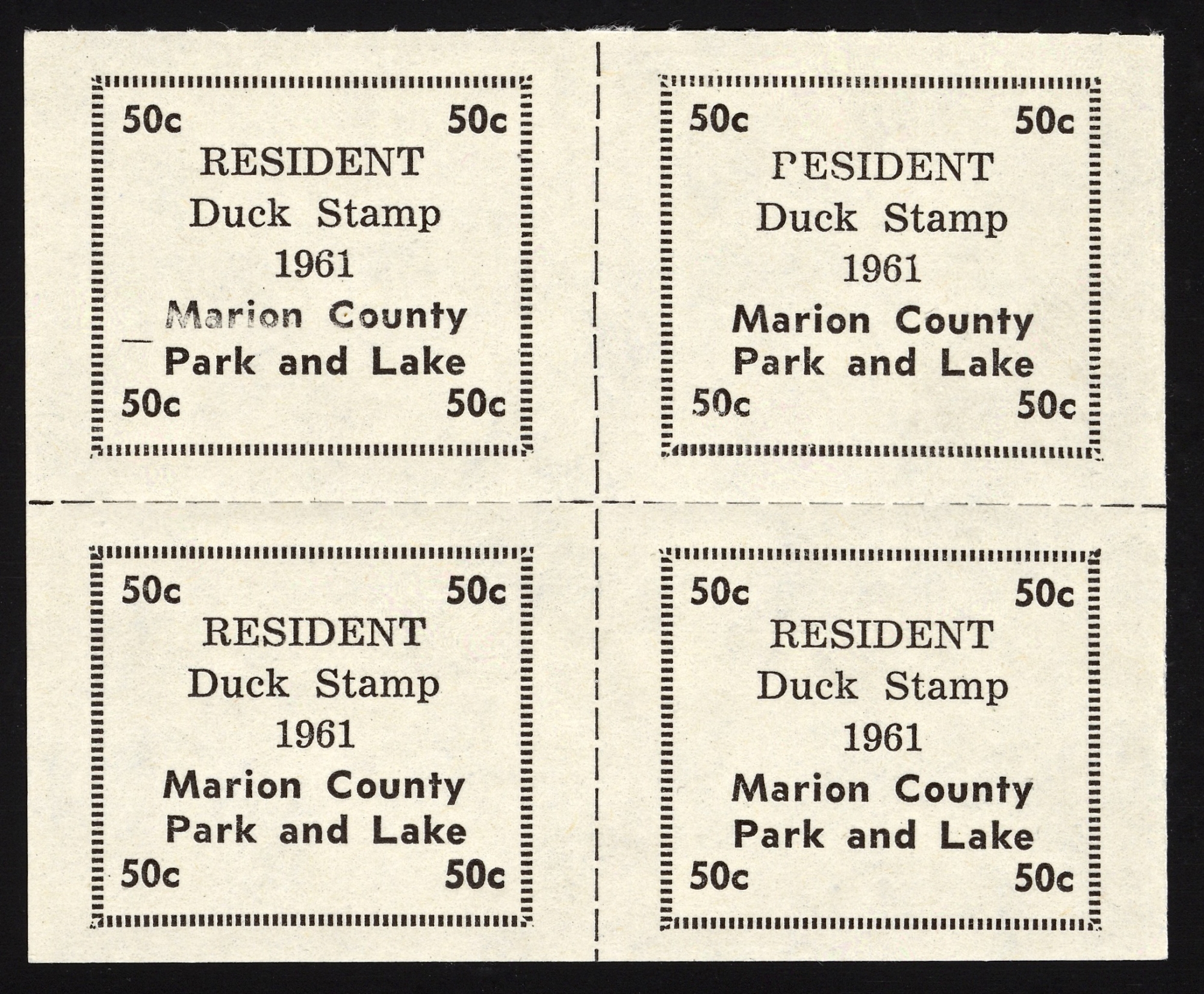 1961 Duck Marion County, Kansas with typesetting error in position one
