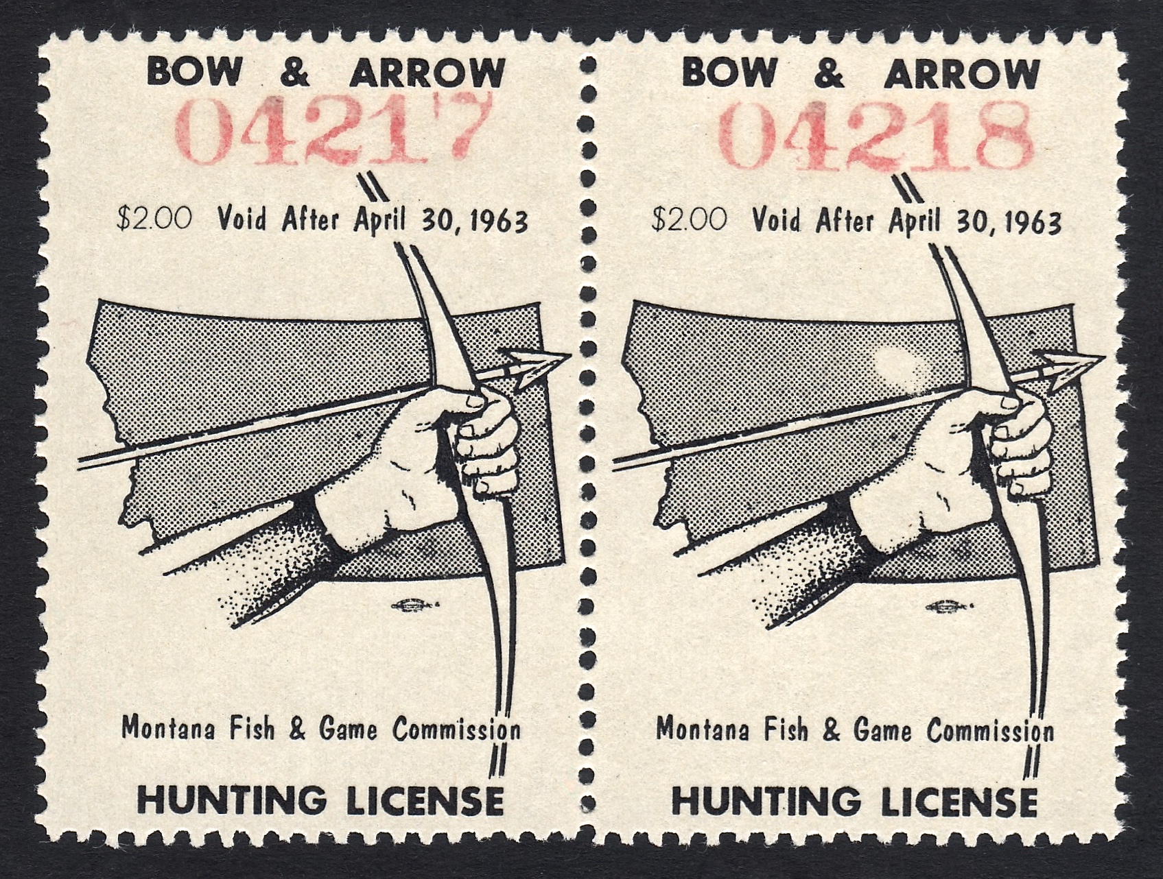 1962-63 Montana Bow and Arrow Type I pair with variety