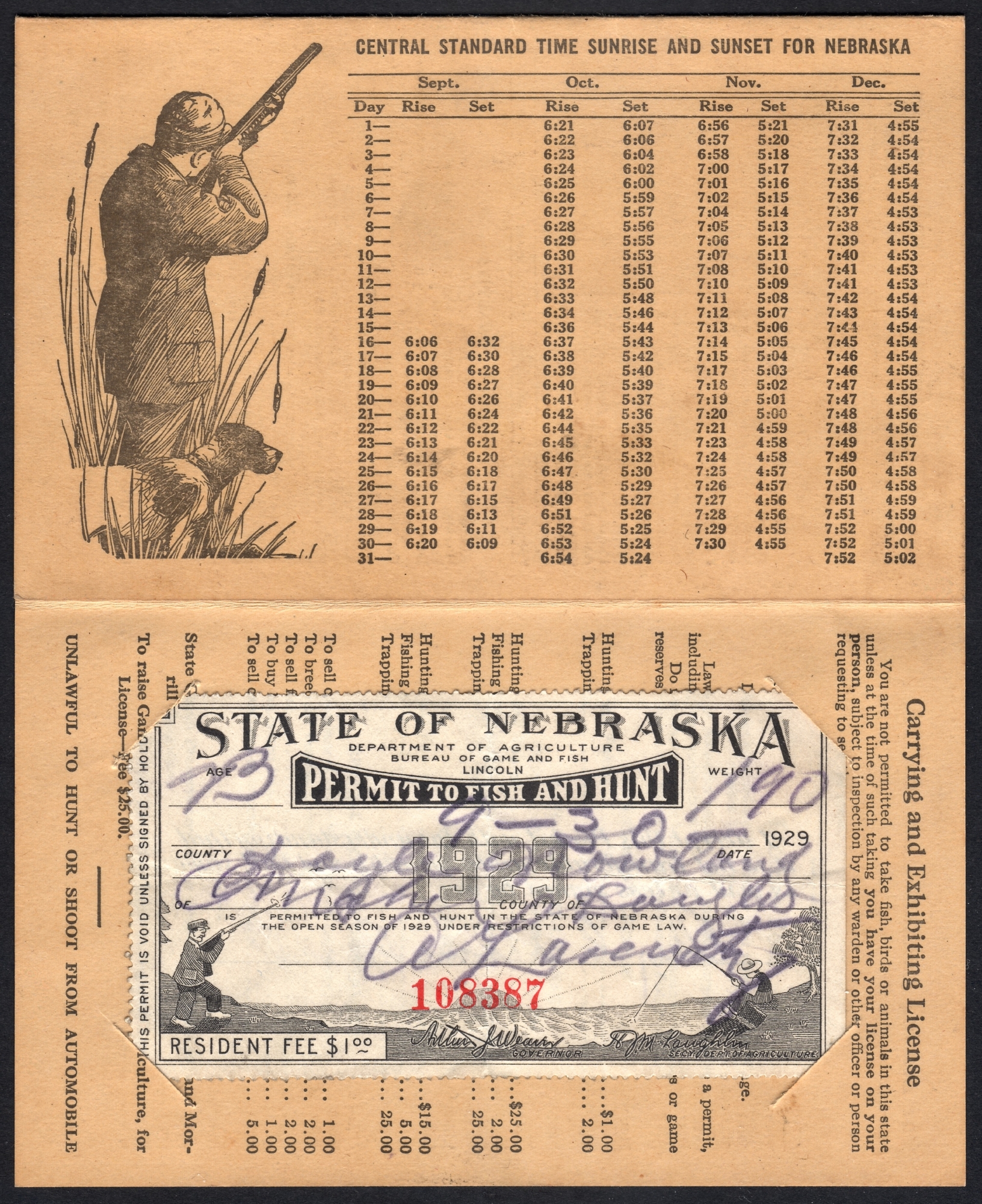 Nebraska 1929 License License Holder