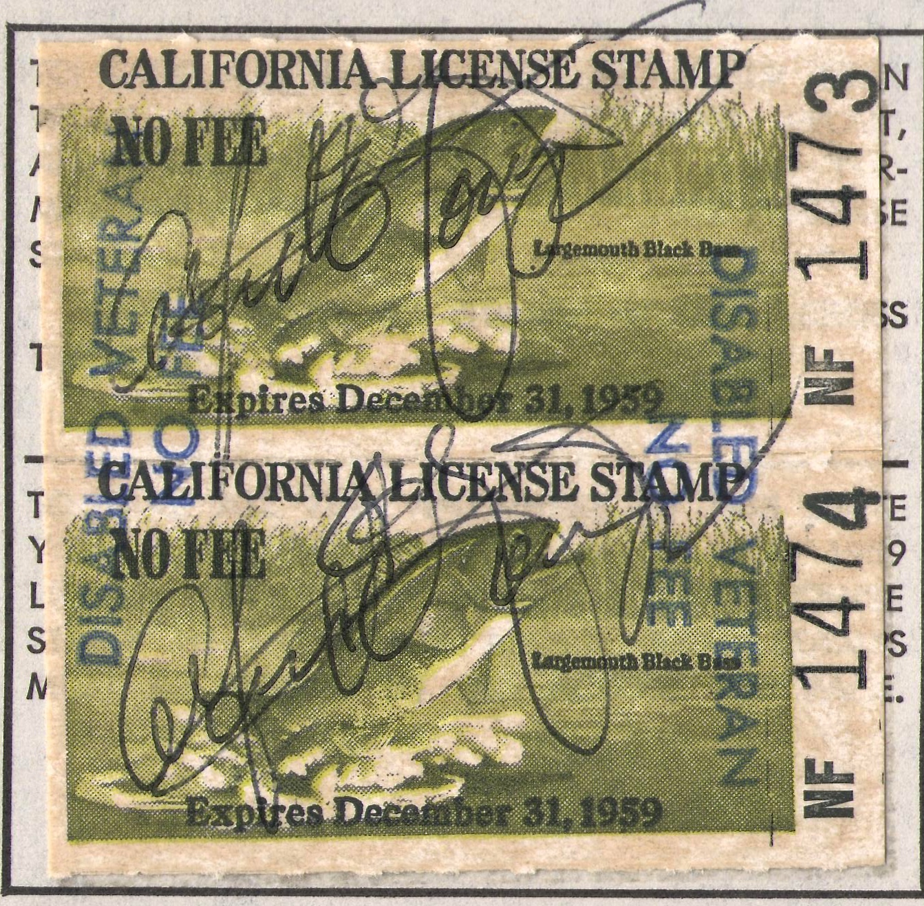 1958 California Fishing Overprinted "DISABLED VETERAN NO FEE" in Purple