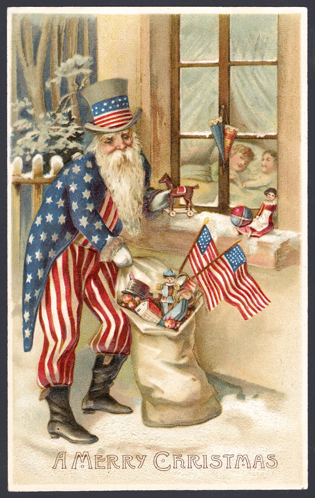 Uncle Sam Santa. Lithographed in Germany (embossed)