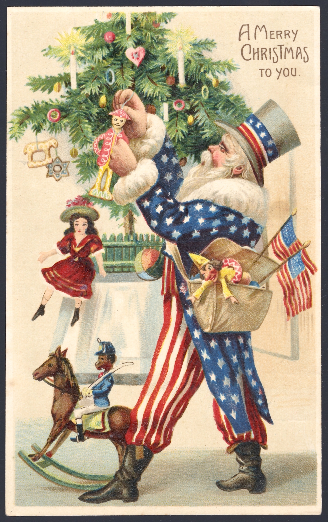 Uncle Sam Santa. Lithographed in Germany (flat)