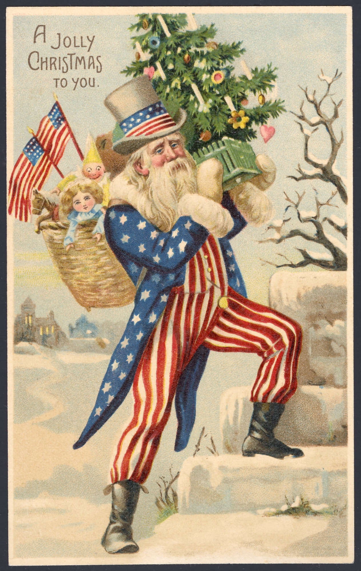 Uncle Sam Santa. Lithographed in Germany (flat)