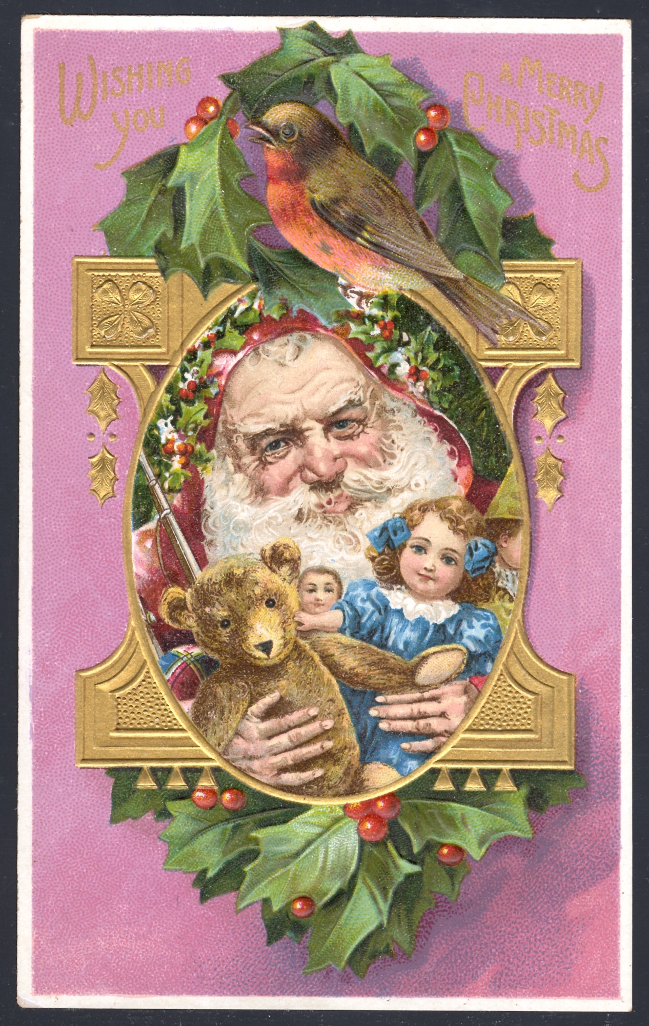 Santa wearing a red robe. Lithographed in Germany (flat; variety)