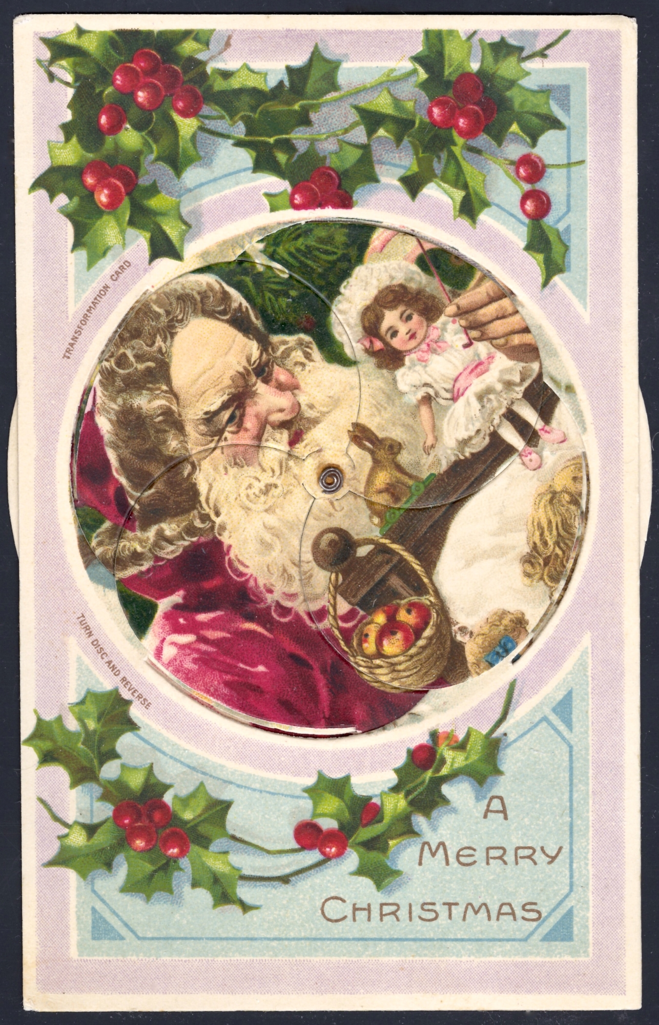 Santa wearing a red robe. Lithographed in Germany (flat; mechanical)
