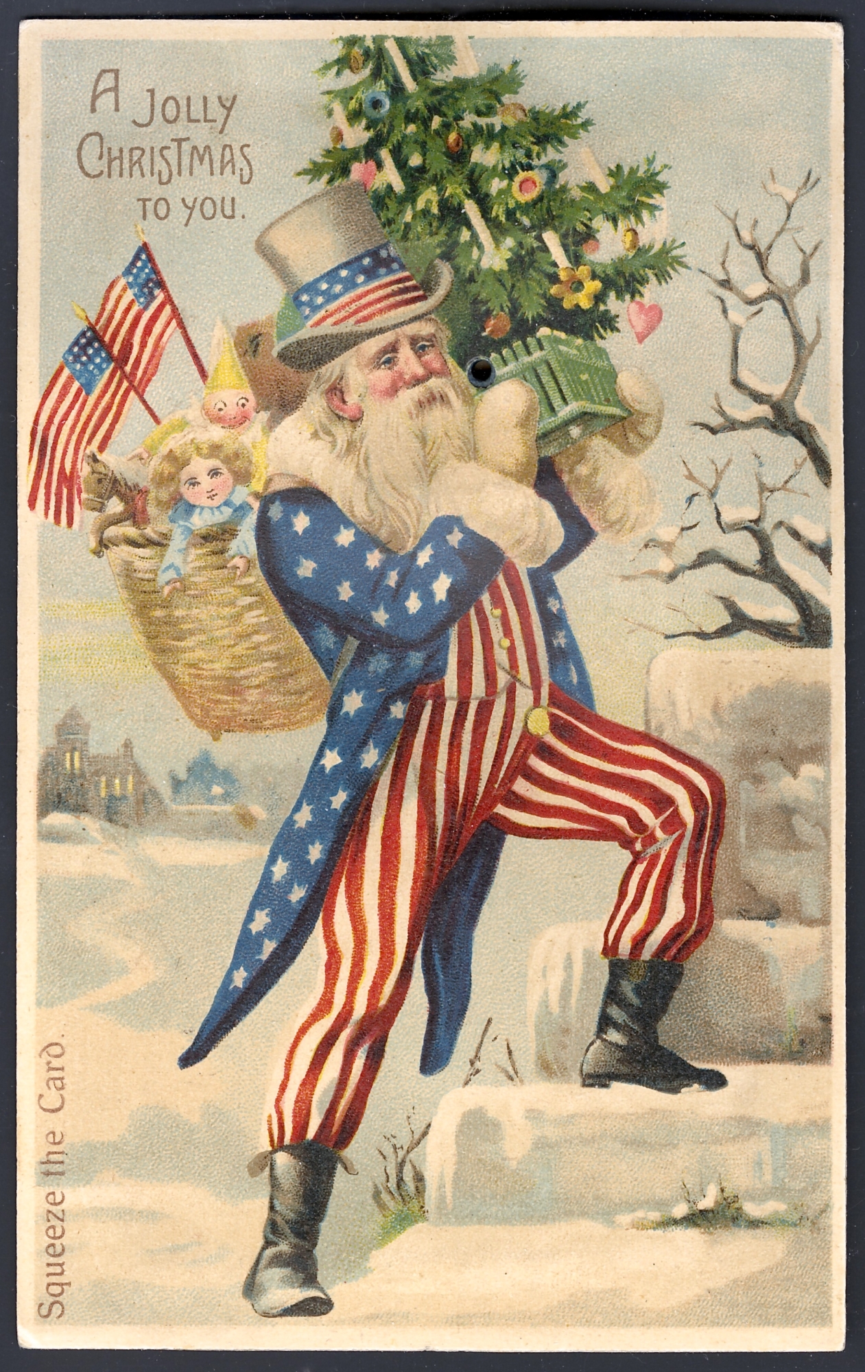 Uncle Sam Santa. Lithographed in Germany (squeaker)