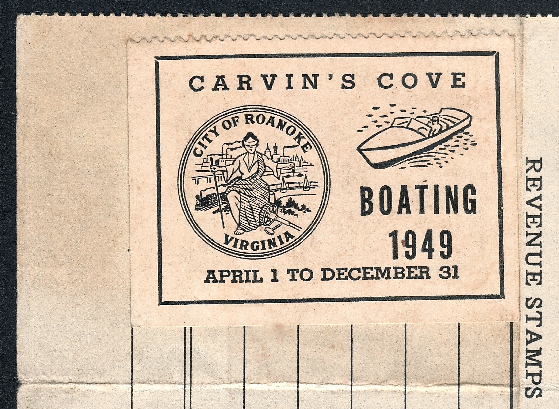 1949 Carvin's Cove Boating stamp, required to fish from a boat