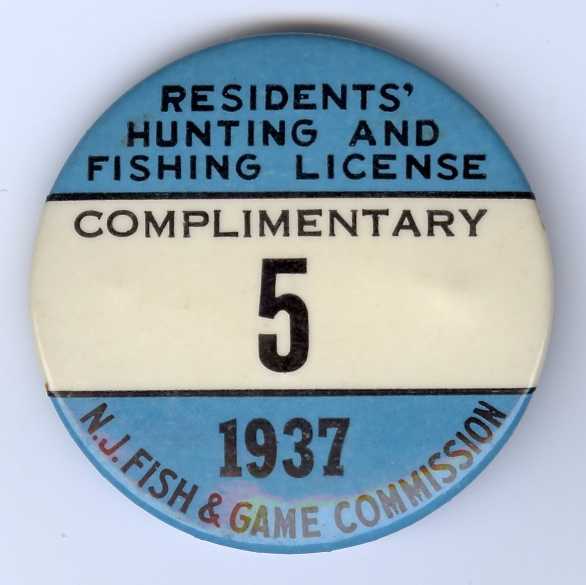 1937 New Jersey Complimentary Hunting and Fishing License button