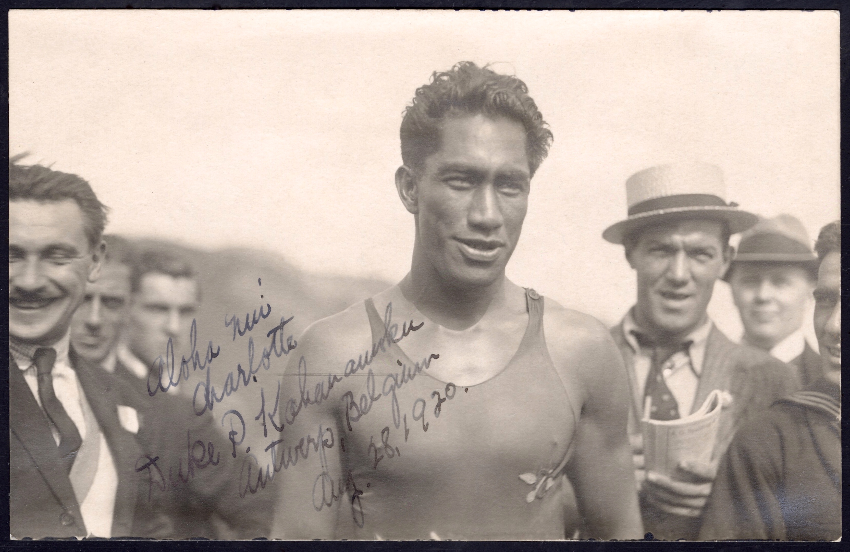 Real photo Duke Kahanamoku at Belgium Olympics 1920, just after setting ...