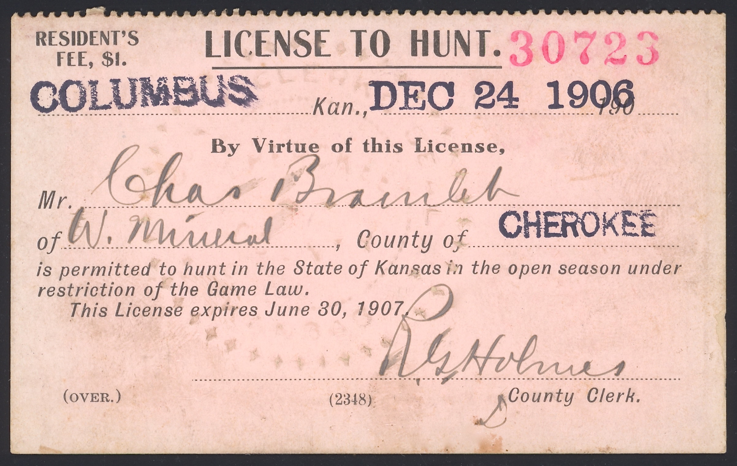 1906 Kansas hunting license Waterfowl Stamps and More