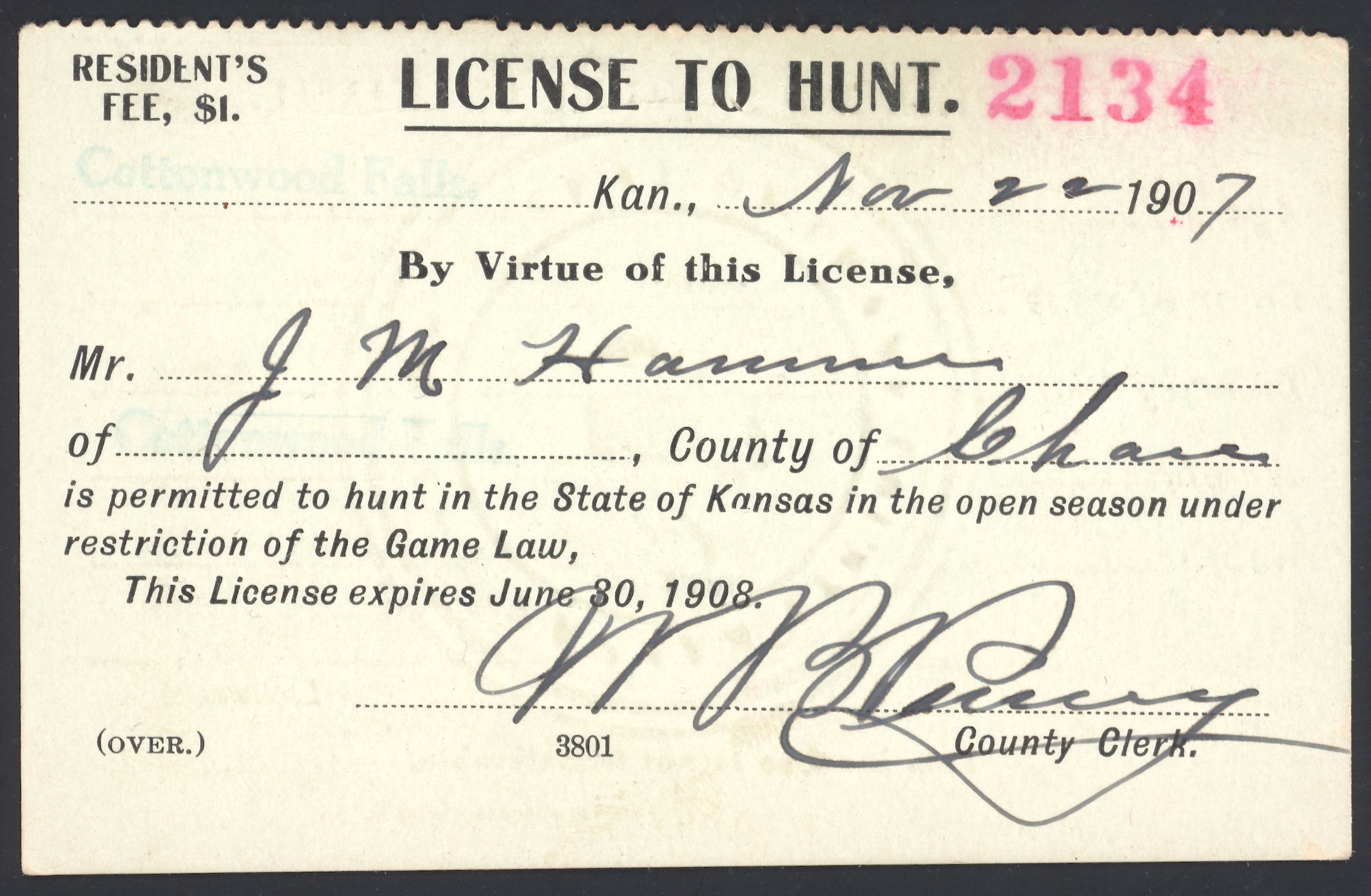 1907 Kansas hunting license Waterfowl Stamps and More