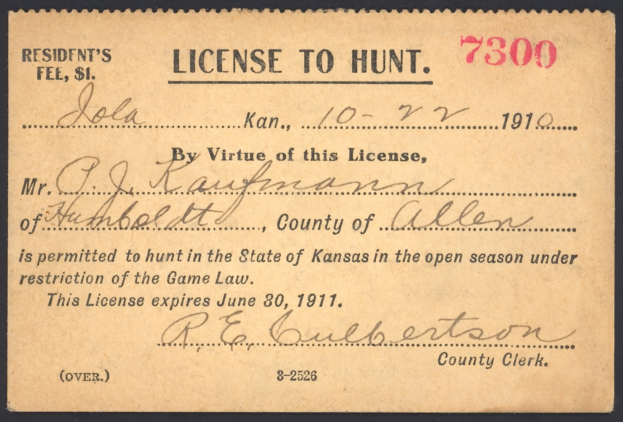 1905 1910 Kansas Licenses to Hunt Waterfowl Stamps and More