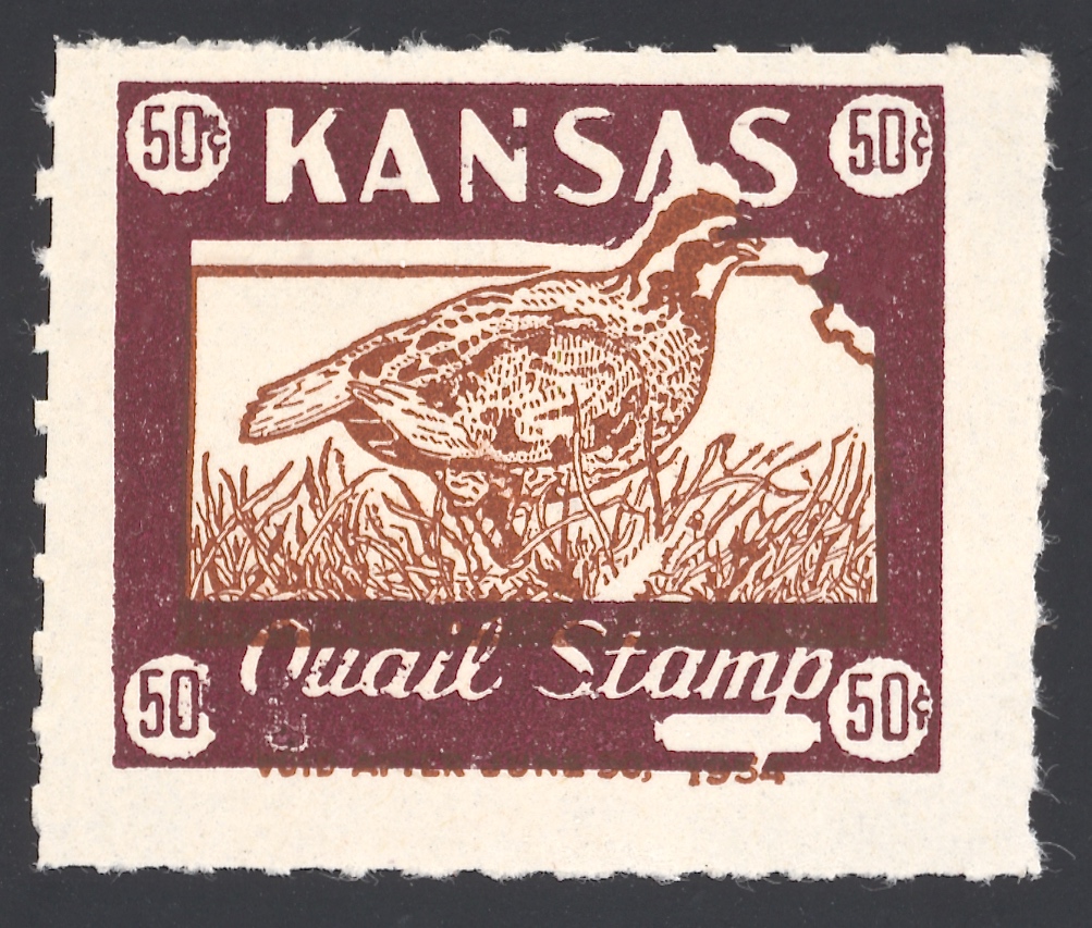 Rouletted Four Sides with color shift 1953-54 Kansas Quail