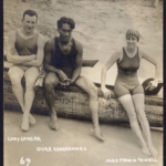 Real Photo Ludy Langer, Duke Kahanamoku and Francis Cowell at the 1916 Mid Pacific Carnival 