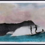 Hand colored Real Photo "Cresting Comber - Surfrider - Waikiki. / By Tom Blake (Copyright)