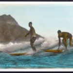 Hand colored Real Photo "Surf-Board Riding - Waikiki. Honolulu" by Tom Blake