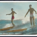 Hand colored Real Photo "Surf-Board Riding - Waikiki. Honolulu" by Tom Blake