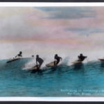 Hand colored Real Photo "Surfriding in Harmoney - Waikiki. / By Tom Blake (Copyright)"