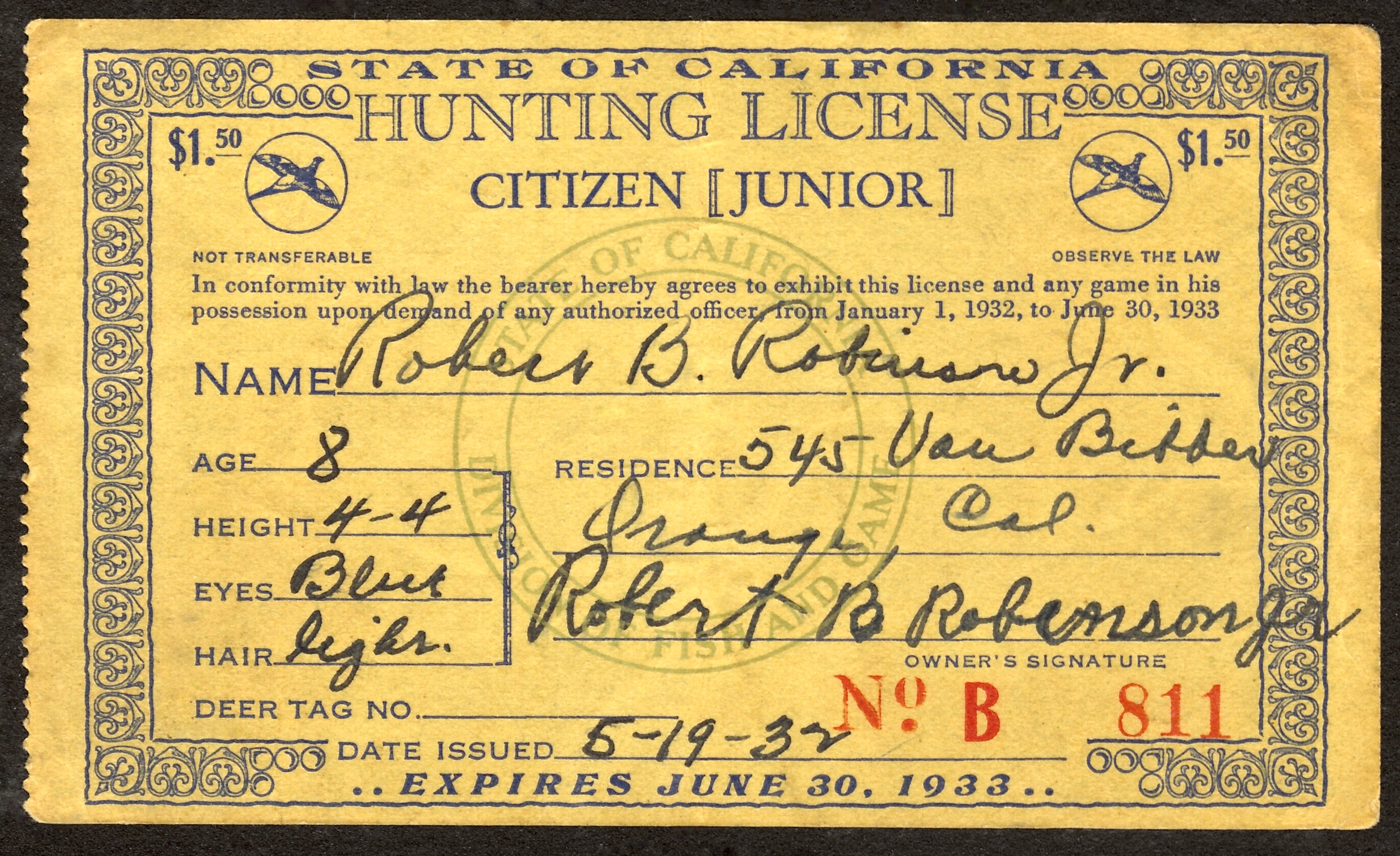 193233 California Junior Hunting License (Vanderford) Waterfowl