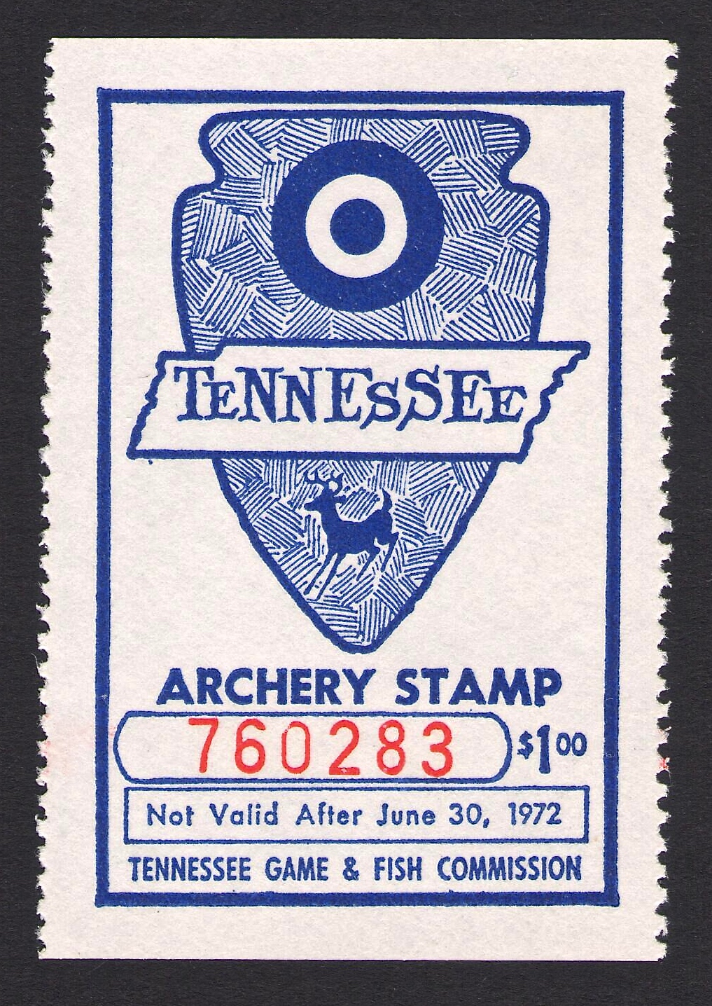 1971-72 Tennessee Archery, unused – ex Vanderford