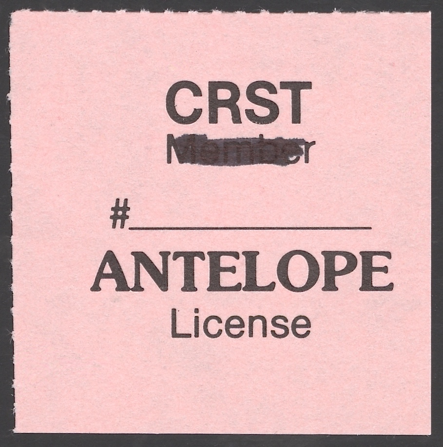 1984 – 1991 Type II CRST Non Member Antelope (Rouletted 9.75, "Member" Crossed Out)