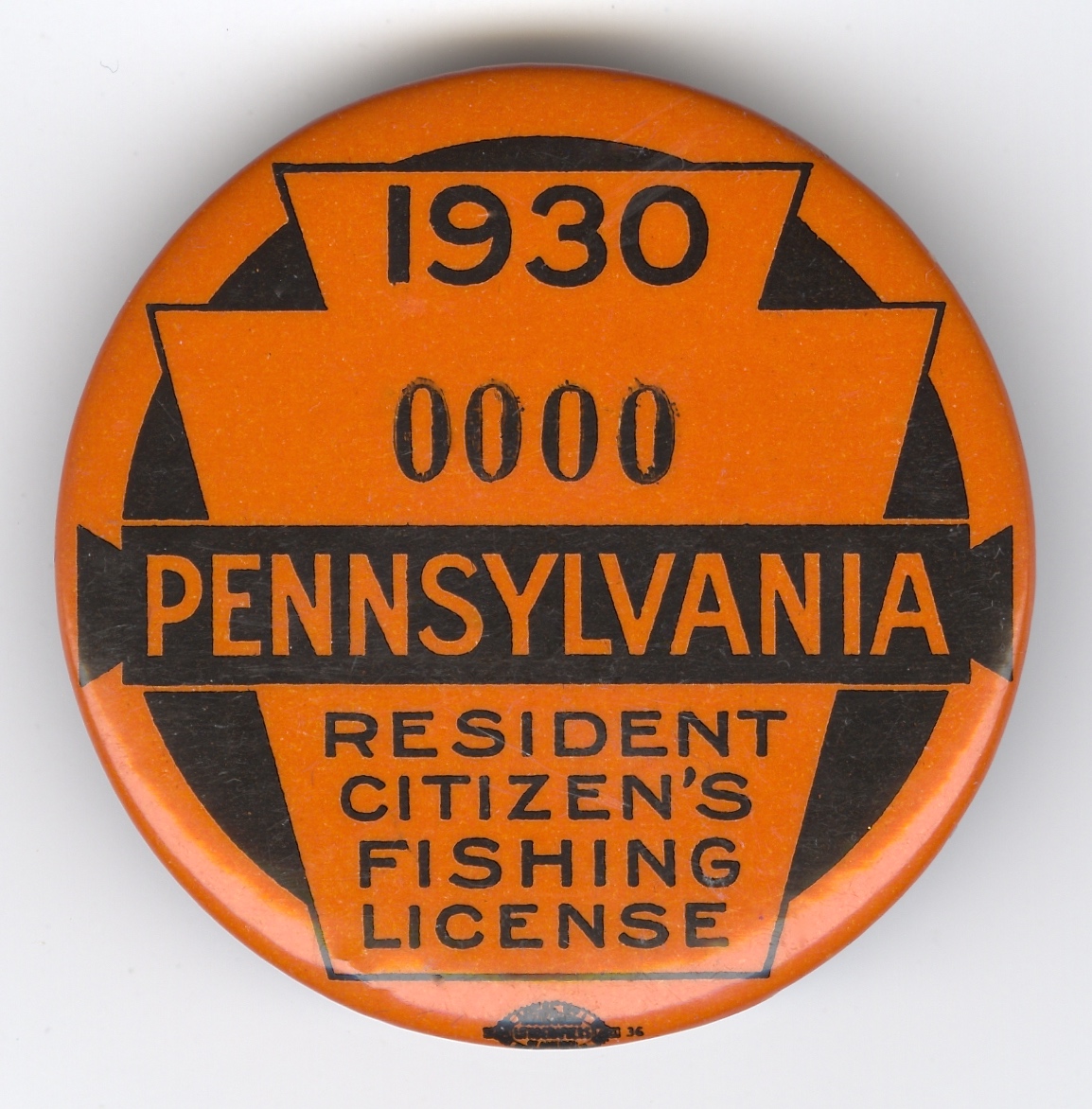 1930 Pennsylvania Resident Fishing Sample Button