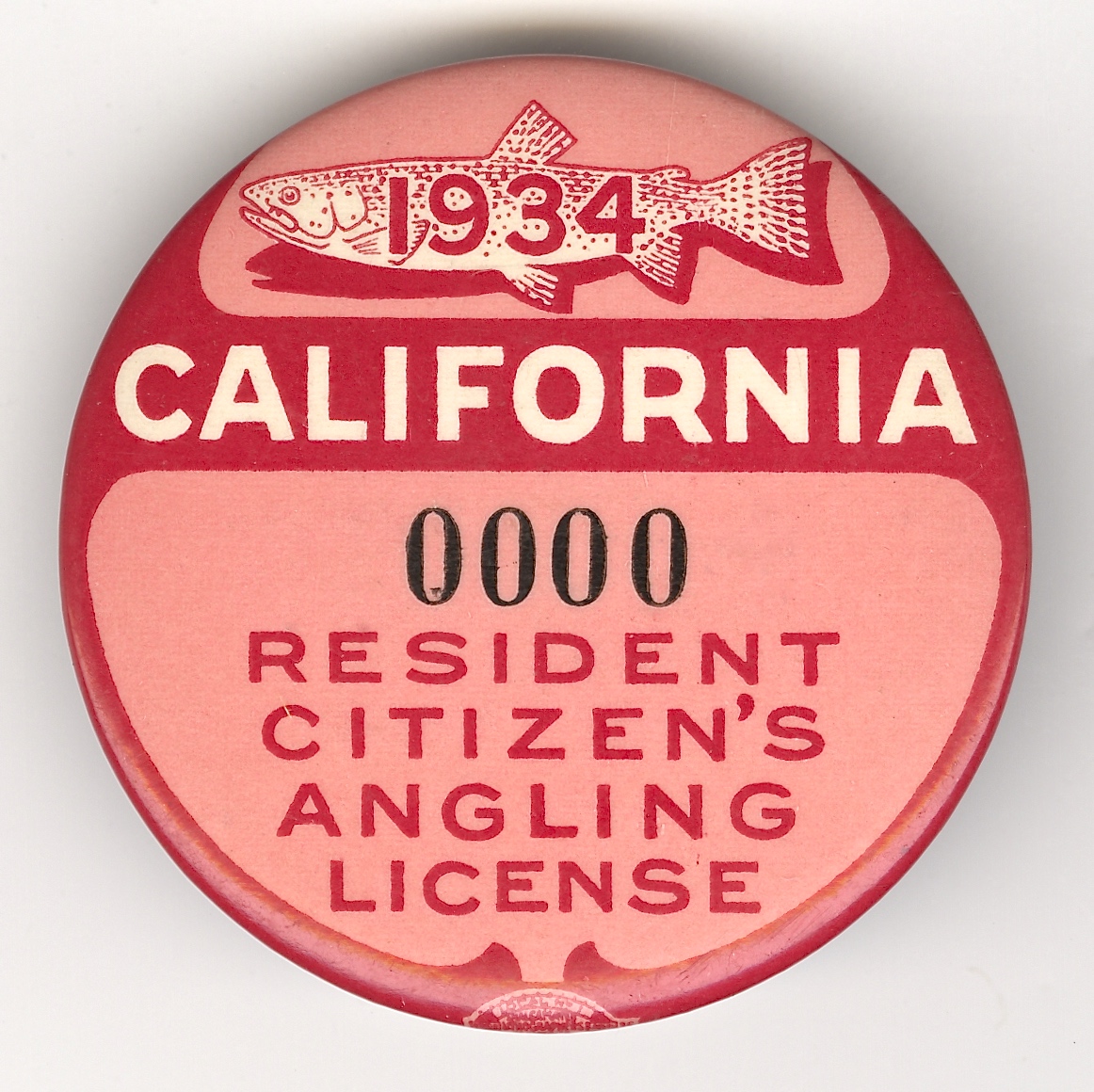 1934 Sample California Resident Angling License Button