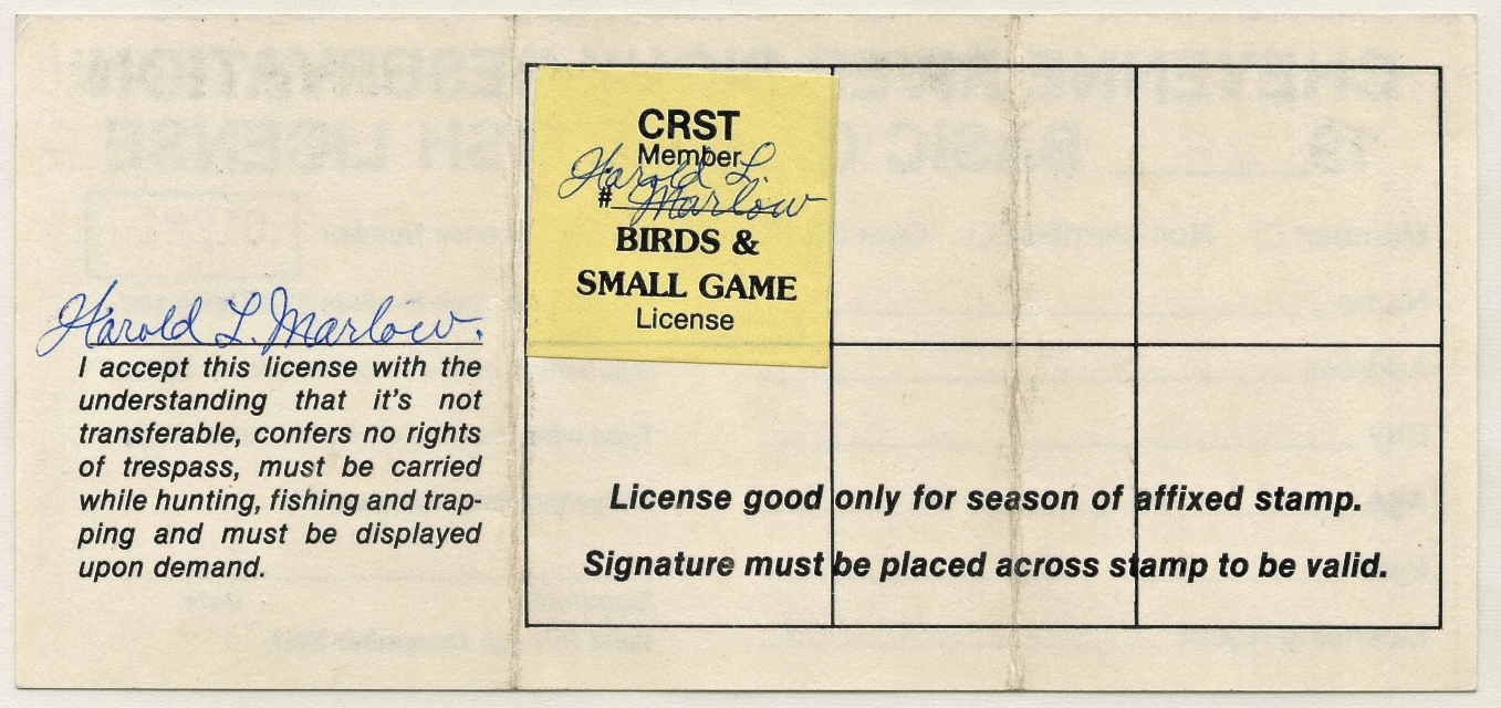 1984 – 1991 Type II CRST Member Birds & Small Game (Light Yellow, Rouletted 6.5) used on license