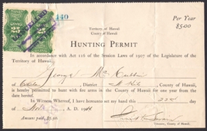 1910 - 1924 Hawaii Hunting Licenses - Waterfowl Stamps and More