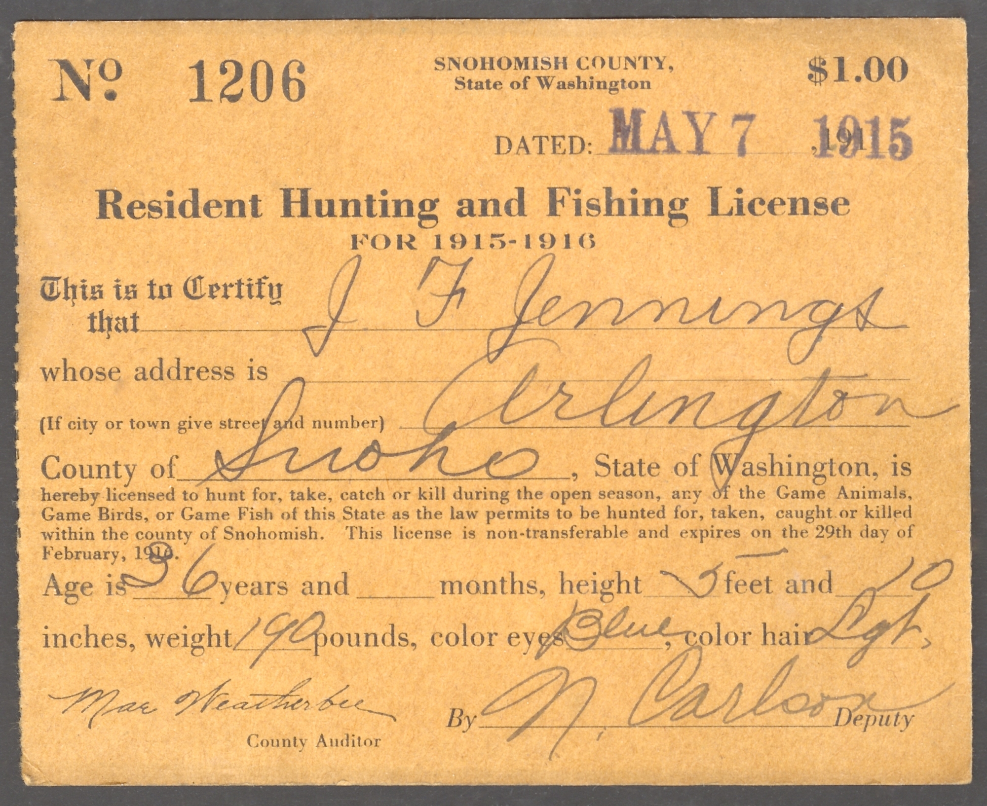 1899 1919 Washington Hunting & Fishing Licenses Waterfowl Stamps