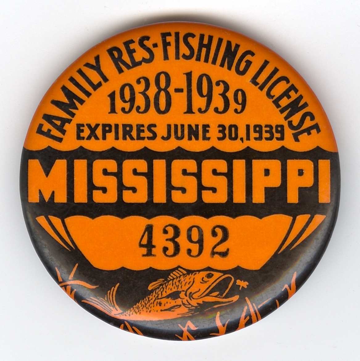 1938-39 Mississippi Resident Family Fishing License Button