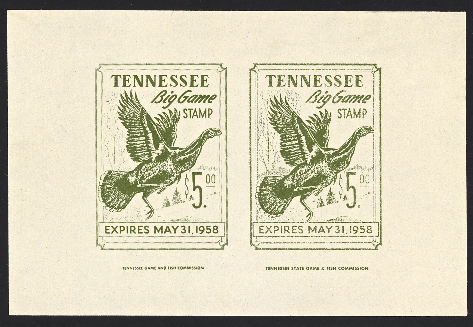 1957-58 Tennessee Big Game Combination Essay/Trial Color Proof
