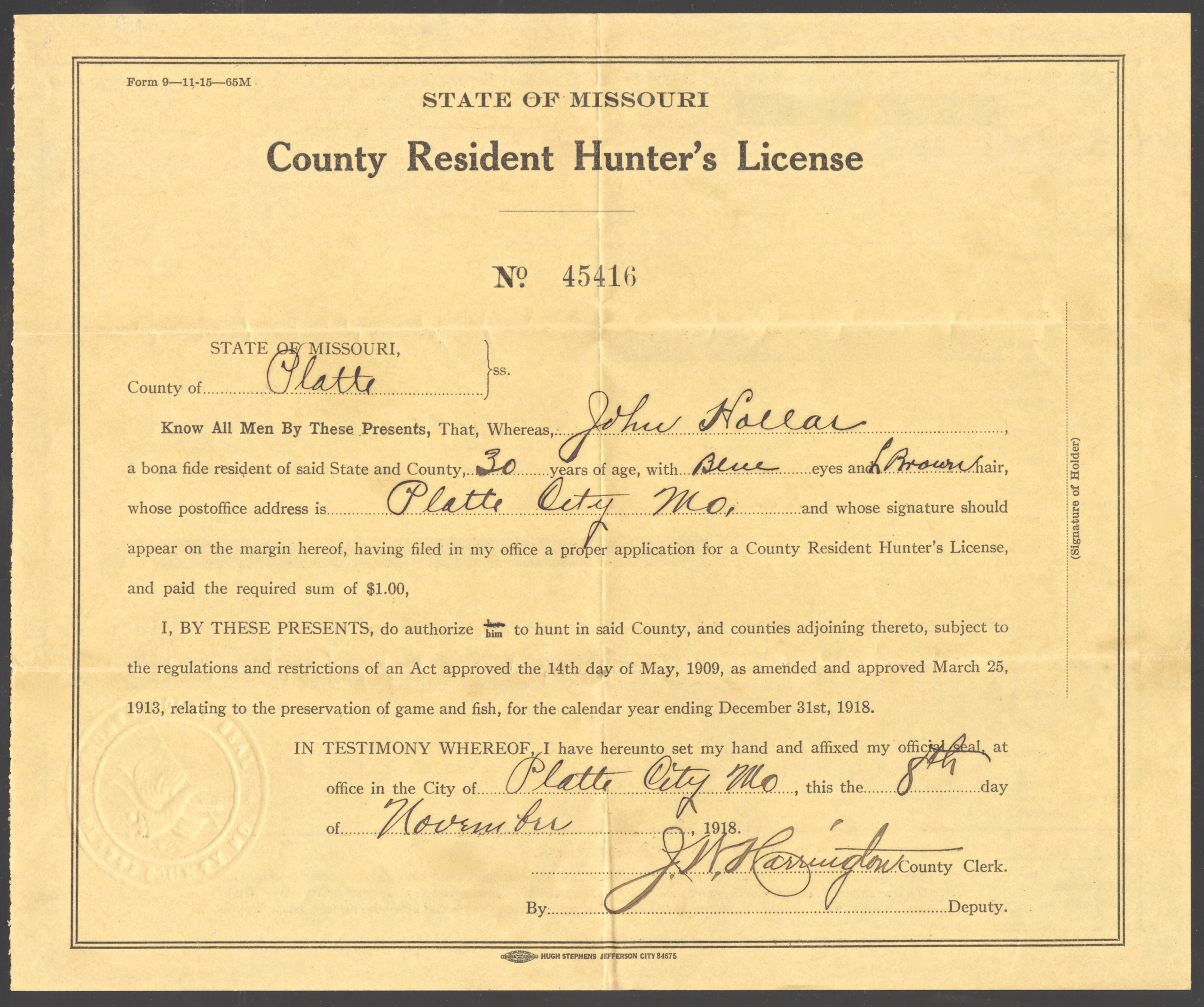 1906 1938 Missouri Hunting & Fishing Licenses Waterfowl Stamps and More