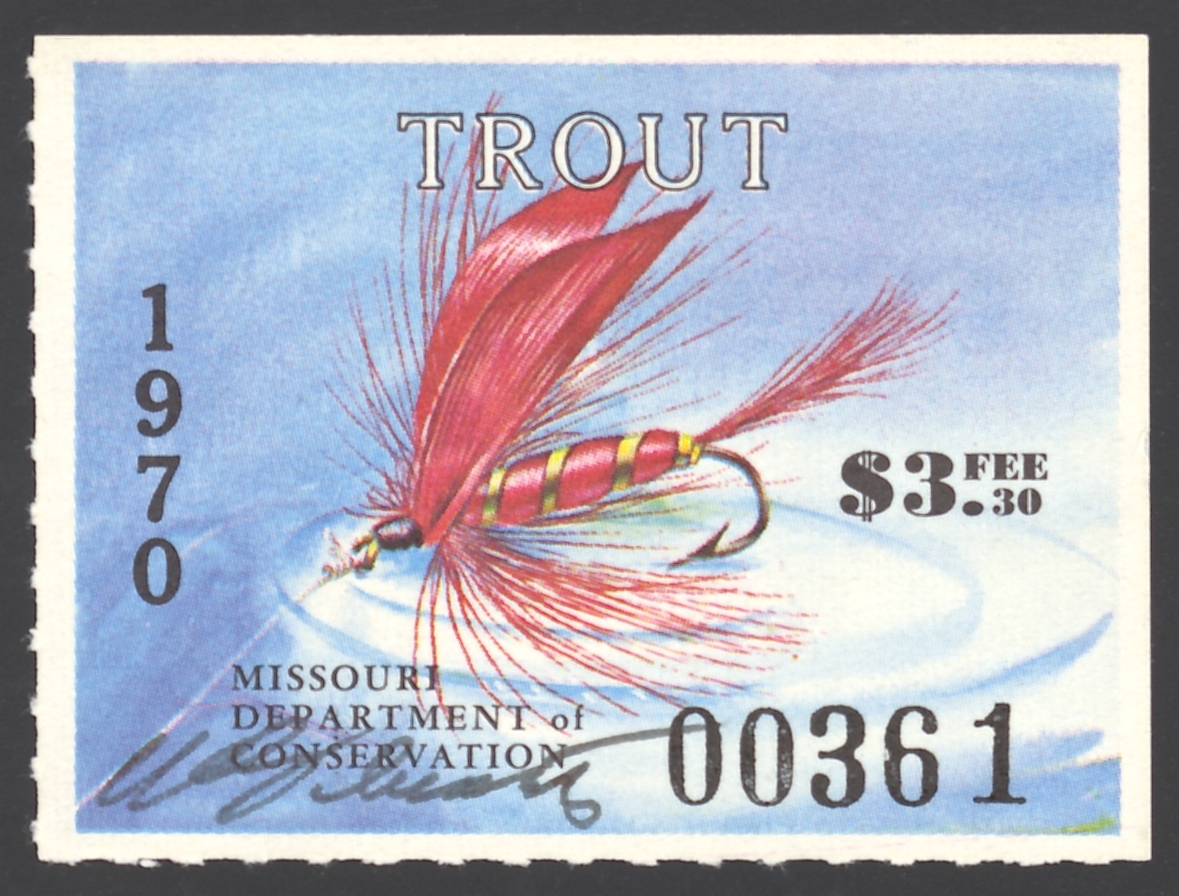 1970 Missouri Missouri Trout Stamp signed by Charles Schwartz