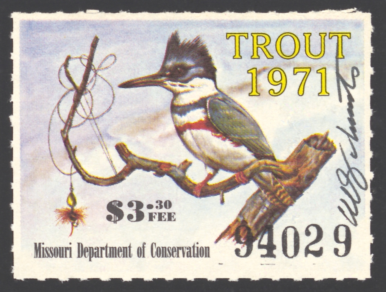 1971 Missouri Missouri Trout Stamp signed by Charles Schwartz
