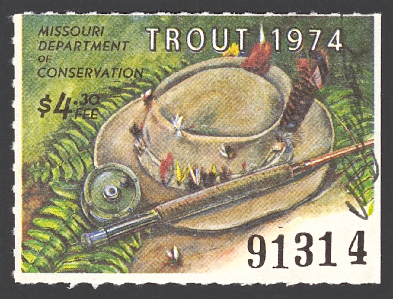 1974 Missouri Missouri Trout Stamp signed by Charles Schwartz