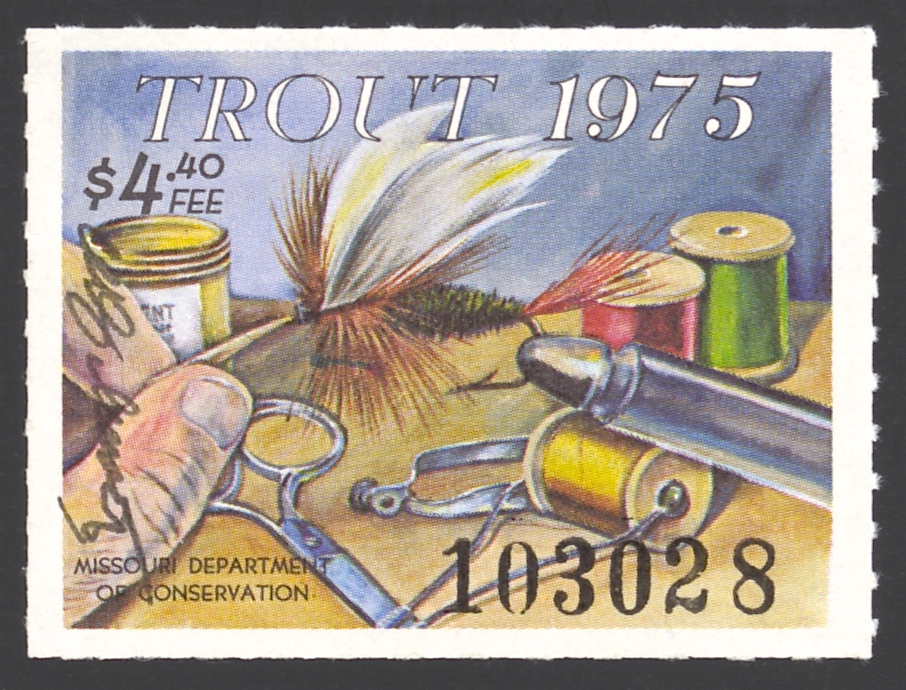 1975 Missouri Missouri Trout Stamp signed by Charles Schwartz