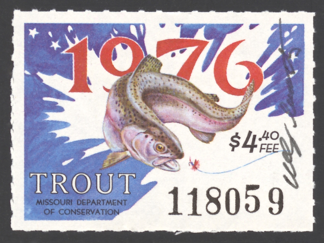 1976 Missouri Missouri Trout Stamp signed by Charles Schwartz