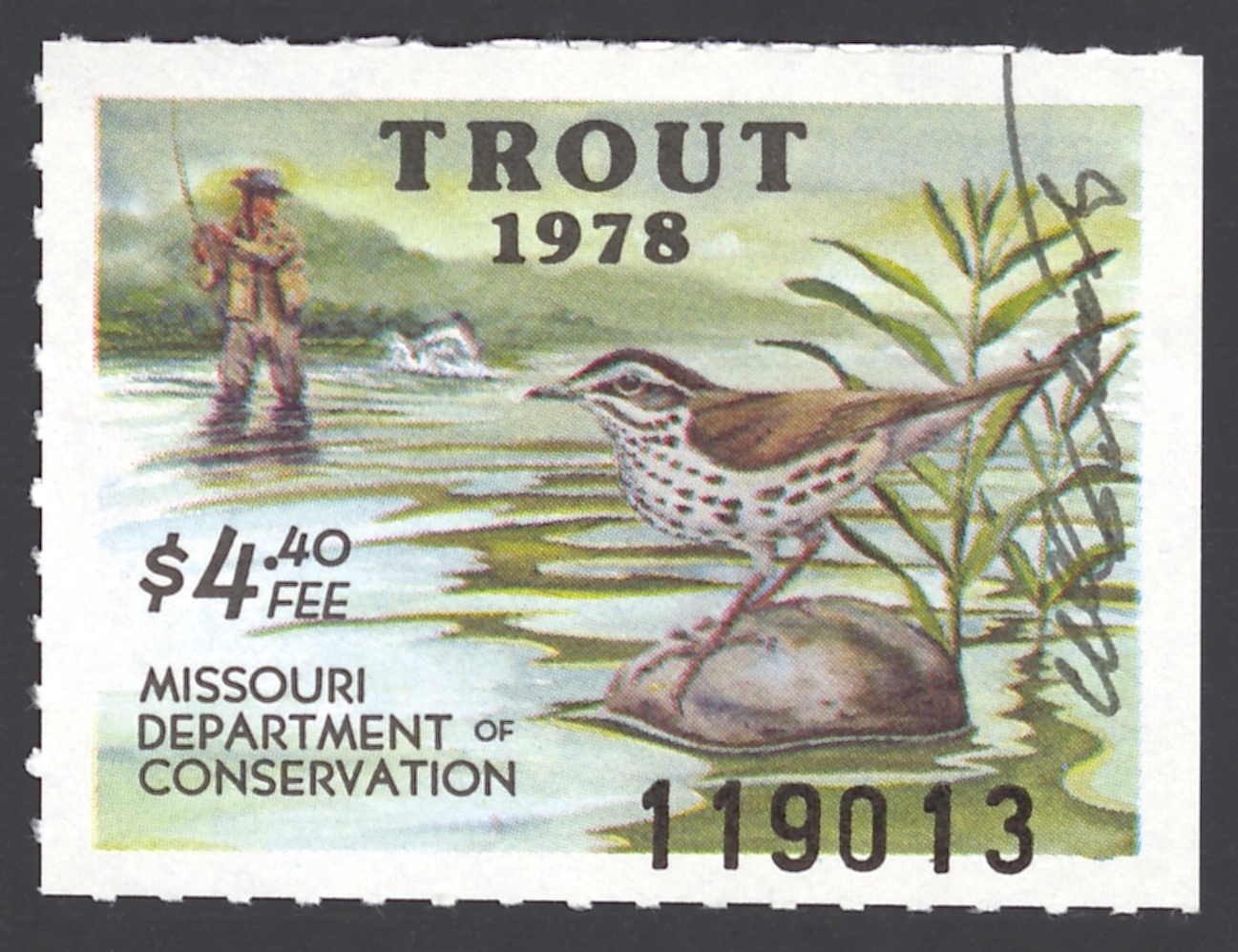 1978 Missouri Missouri Trout Stamp signed by Charles Schwartz