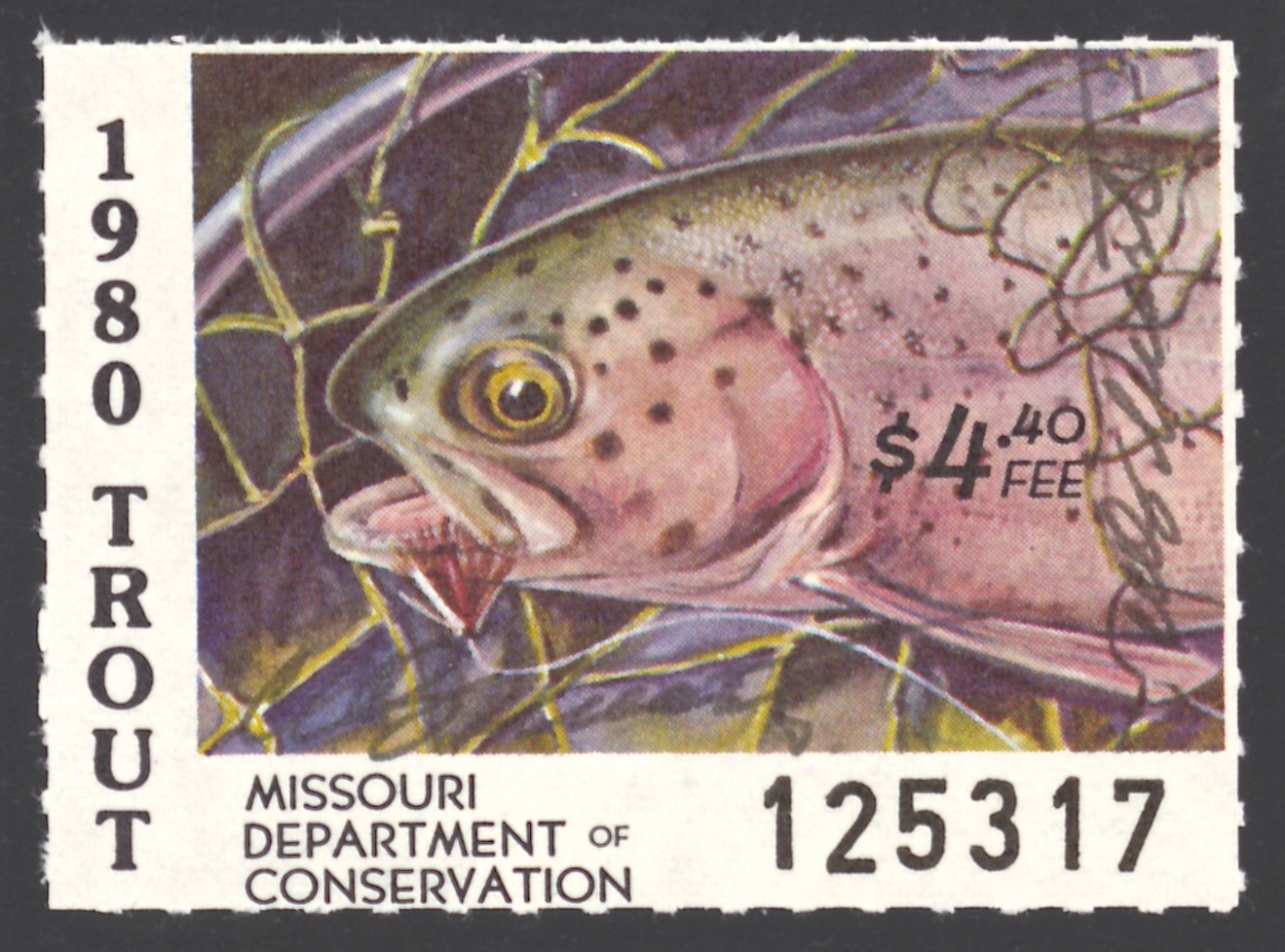 1980 Missouri Missouri Trout Stamp signed by Charles Schwartz