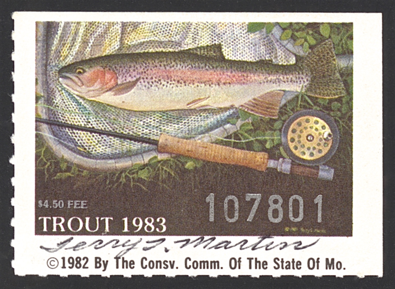 1983 Missouri Missouri Trout Stamp signed by Terry Martin