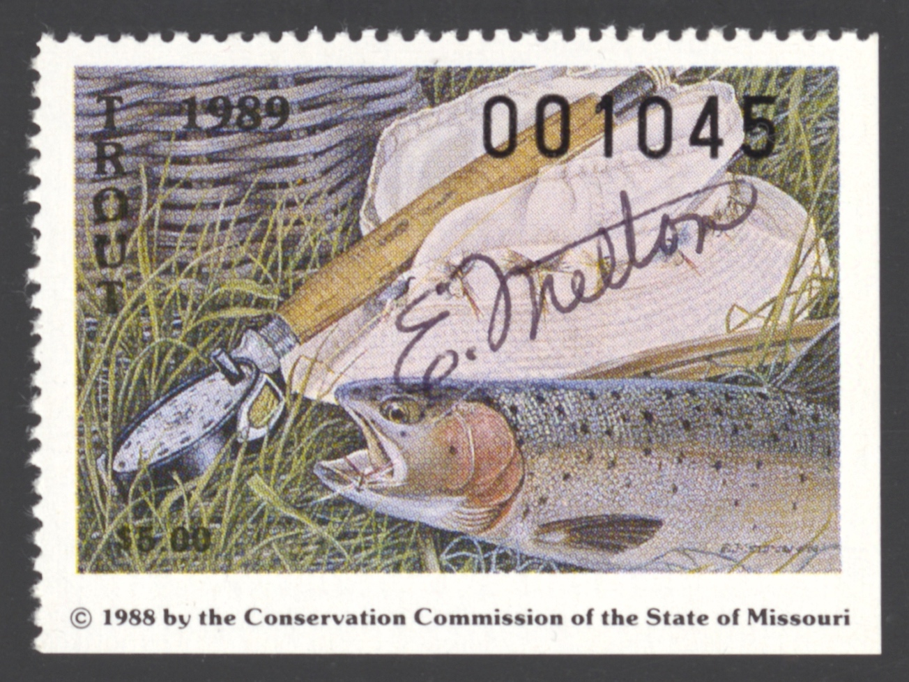 1989 Missouri Missouri Trout Stamp signed by Eileen Melton