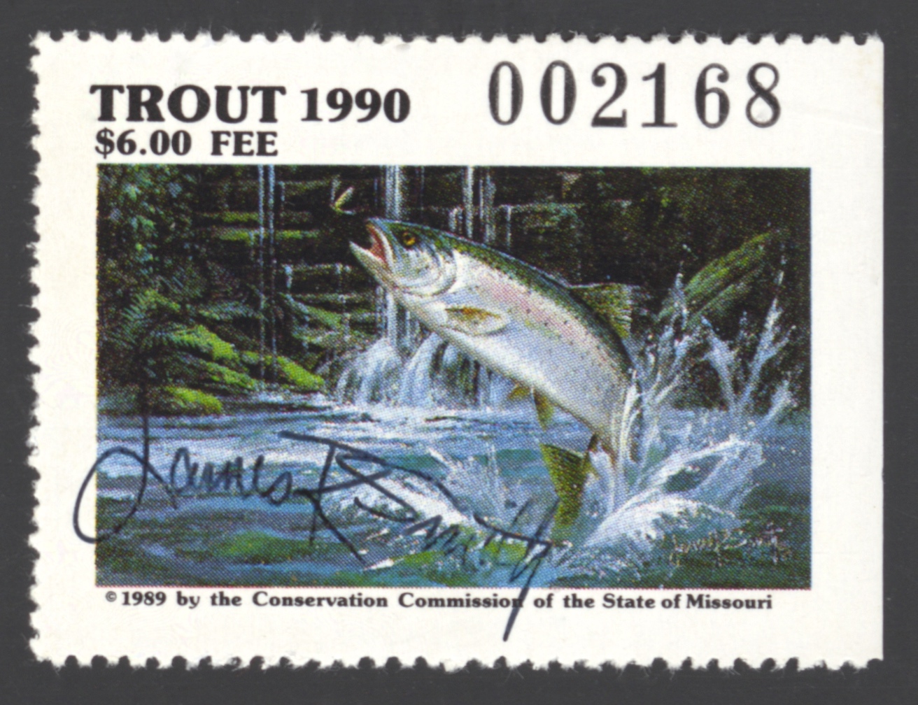 1990 Missouri Missouri Trout Stamp signed by James Smith