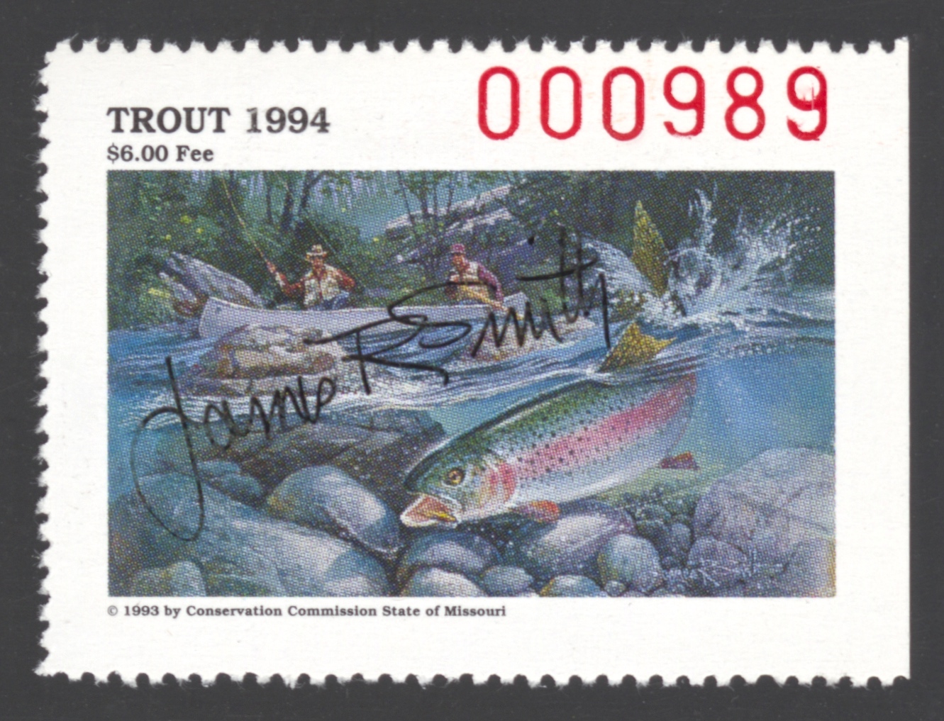 1994 Missouri Missouri Trout Stamp signed by James Smith