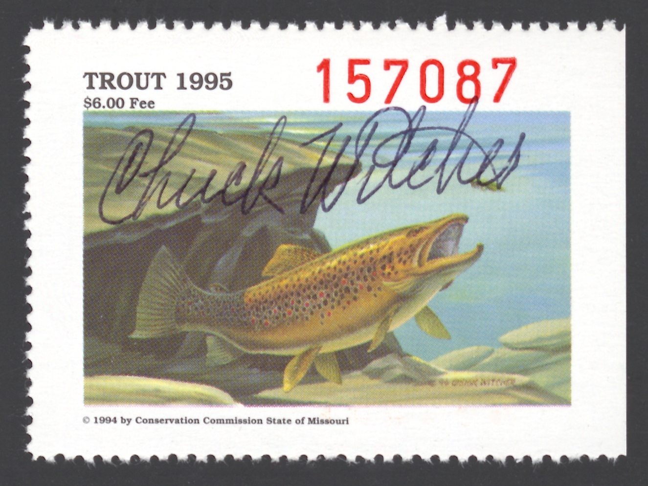 1995 Missouri Missouri Trout Stamp signed by Chuck Witcher