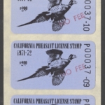 1971-72 California Type II NO FEE Pheasant top strip of three