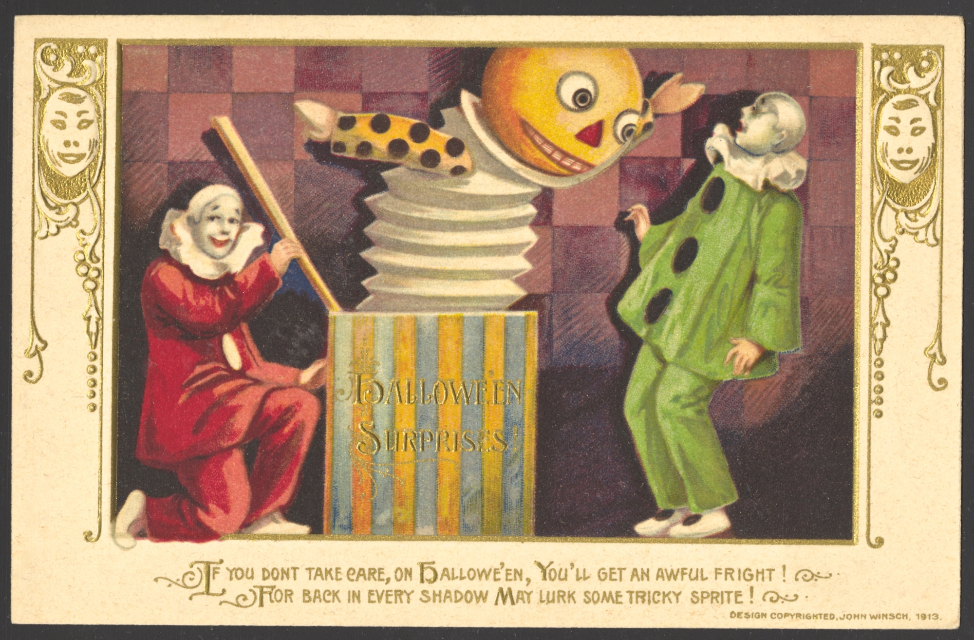 Winsch Halloween Postcard (mask set) copyright 1913