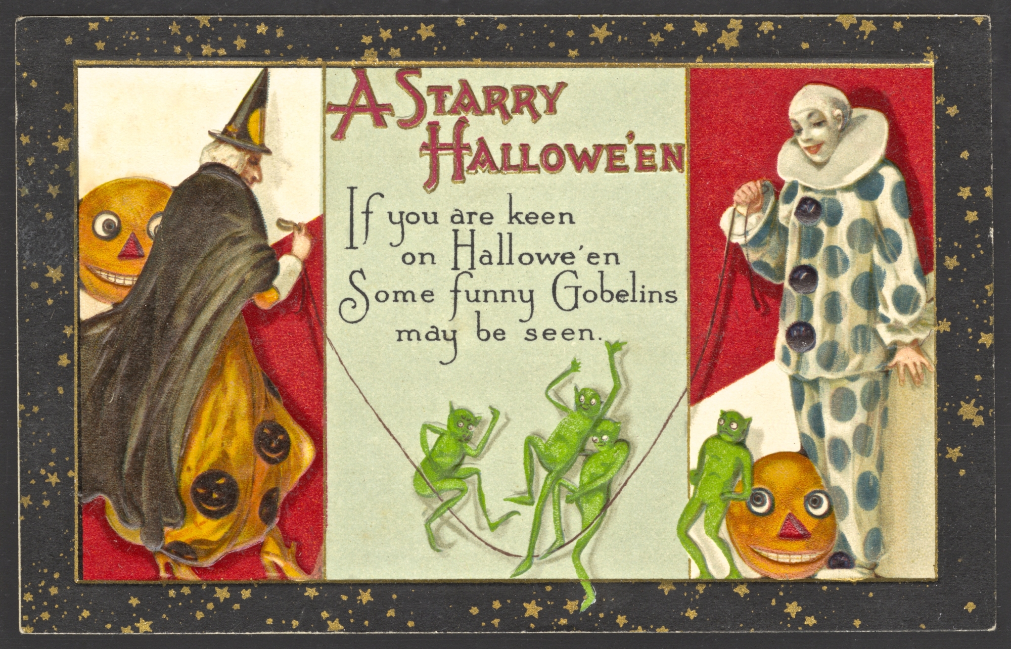 Winsch Halloween Postcard (mask set) variety - black border
